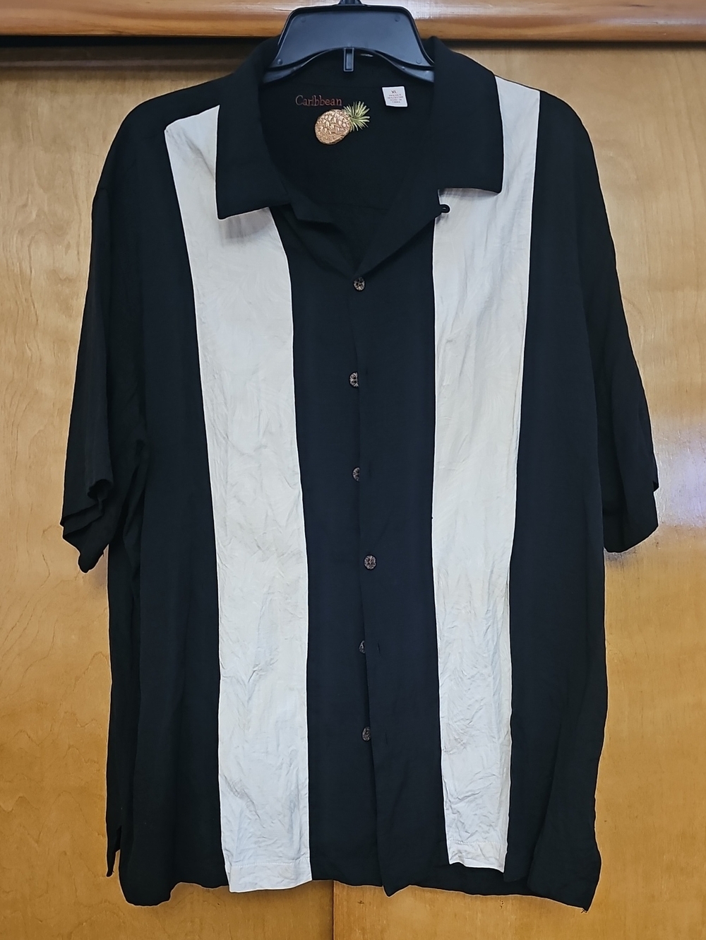 Caribbean Black and Cream Vertical Stripe Camp Shirt